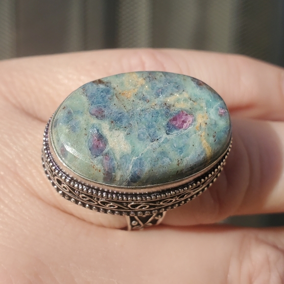 New Ruby in Fuchsite 925 Silver Ring. - Picture 2 of 16